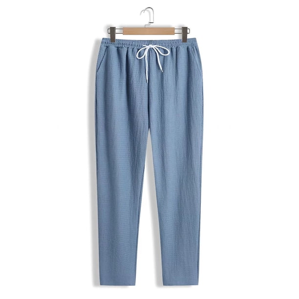 Pantalones largos para hombre, color liso, informales, a la moda, con cintura elástica, holgados, de pierna ancha, rectos, de poliéster