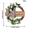 thumbnail image 3 of HuiXinOu Artificial Tulip Wreath, Silk Flower Garland with Eucalyptus Leaves and Checkered Linen Bow, Spring Door Hanger and Wall Decor for Home, 3 of 8