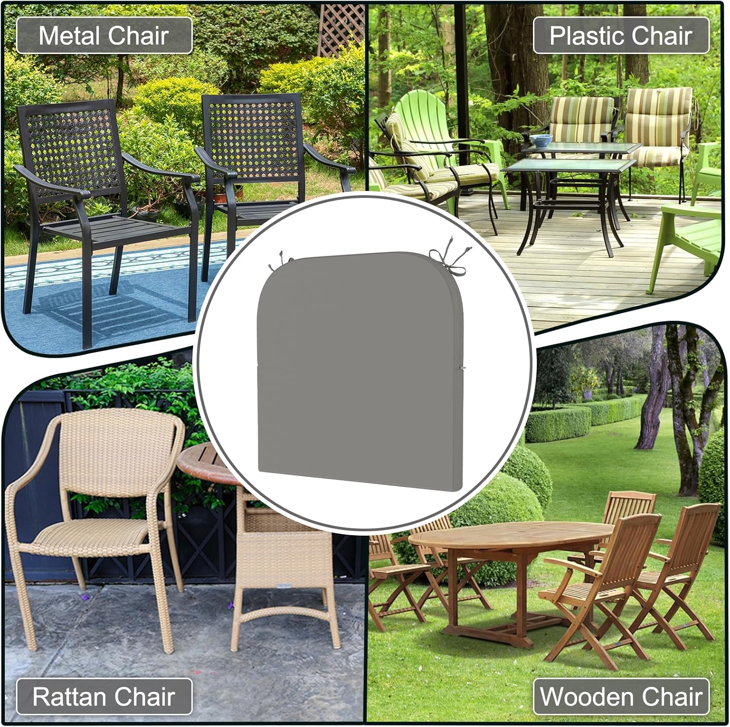 Outdoor Dining Seat Cushions Set of 4 Waterproof Outdoor Seat Cushions with Ties for Patio Yard Garden Dining Kitchen Chair Pad Replacement,Round Corner,17"x16"x2",Grey