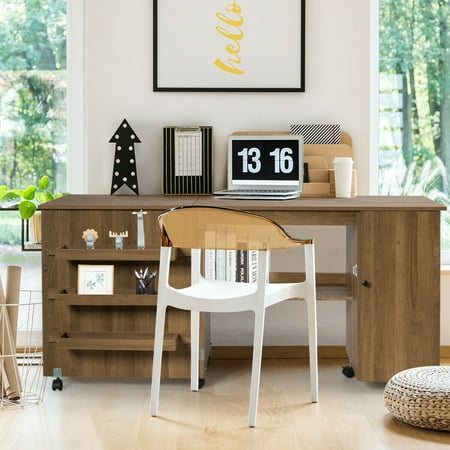 shelves folding cabinet sewing craft storage table wheels cart natural zoom generic gymax