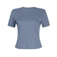 thumbnail image 4 of Blmnix Short Sleeve Casual Tops for Women Trendy Basic Crew Neck Ribbed Solid T-Shirts Blouses 2024, 4 of 5