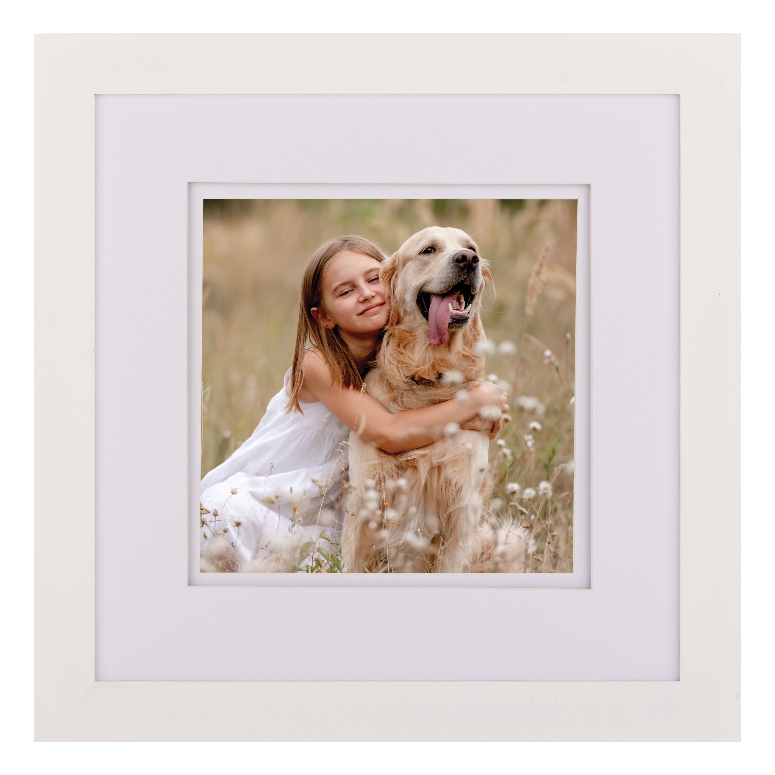 Gallery Solutions 12"x12" Wall Mount Tabletop Photo Frame Double Mat Matted to 8"x8" - White