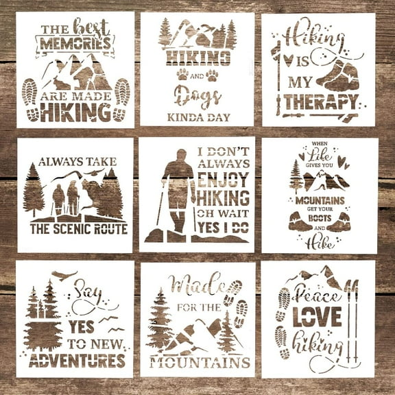DIY Decorative Hiking Letter Stencil Template for Scrabooking Painting on Cake, Wood,Canvas,Floor,Wall,Tile ( 5.9 x 5.9 Inch), Set of 9