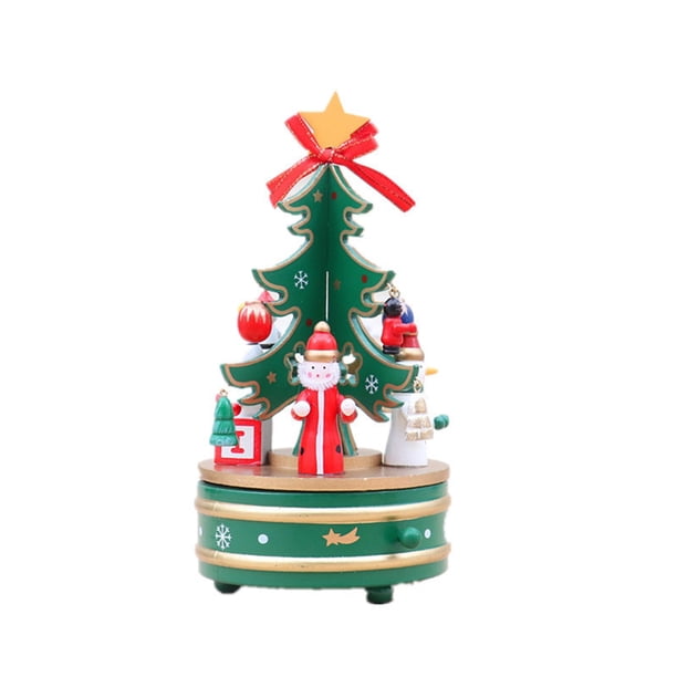 Adornos NavideñOs Caja de MúSica Giratoria de Madera de Navidad Forma de áRbol de Navidad DecoracióN de Fiesta en Casa Adorno Verde
