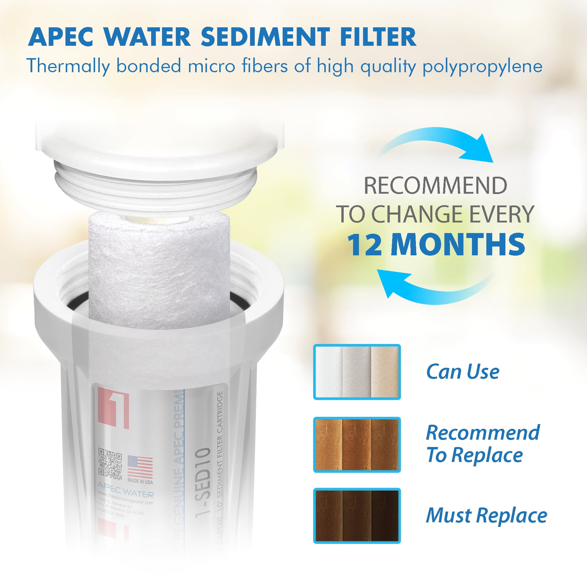 APEC Filter Set, Double Capacity Replacement Pre-Filter Set For Reverse Osmosis Water Filter System Stage 1,2,3