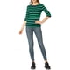 thumbnail image 2 of Camiseta básica de mujer con mangas de codo Inspire Chic, cuello redondo, ajuste slim, casual, impresa, talla XL, verde y azul oscuro, 2 of 8