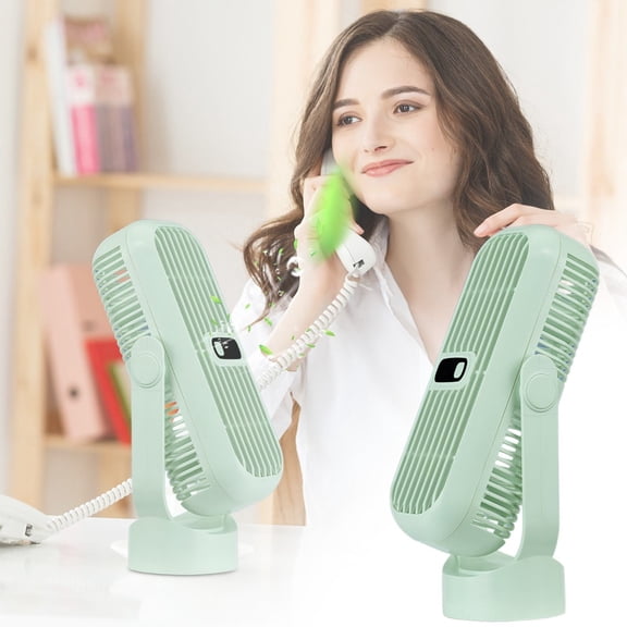 FENGGHAO Small Desk Fan Personal Rechargeable USB 360 Rotating 5 Speed LED Display Portable Fan Green