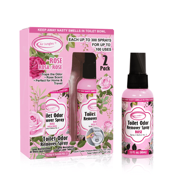 Air Jungles Toilet Poop Odor Eliminator Spray, Rose Scent, Spray It Before No.2, Up to 100 Uses Per Bottle, For Home, Travel, Office Bathroom, and College Dorm Bathroom