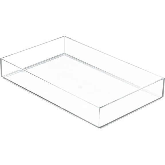 Plastic Drawer Organizer, Storage Container for Vanity, Bathroom, Kitchen Drawers, 8" x 12" x 2", Clear