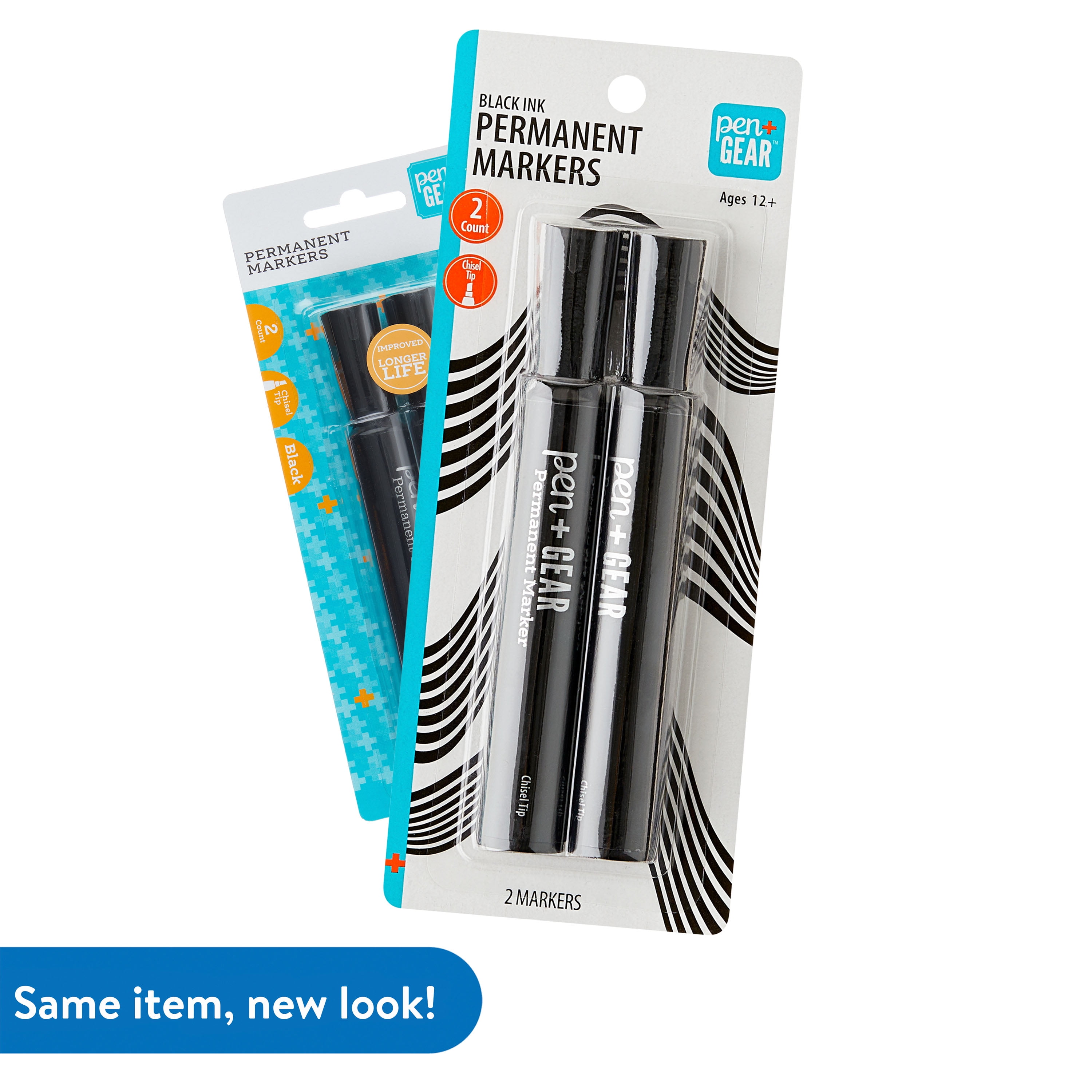 Pen+Gear Permanent Marker, Chisel Tip, Black Color, 2 Count