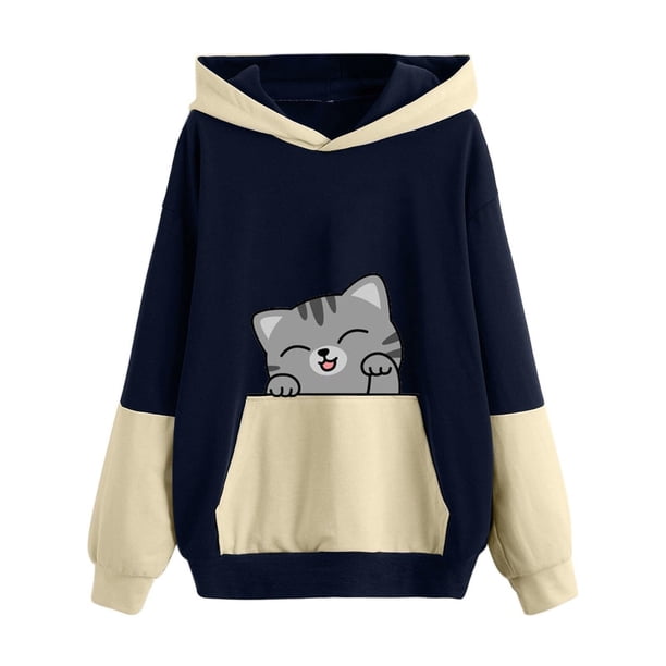 Sudadera Para Mujer, Sudaderas Con Capucha de Cuello Redondo de Gran Tamaño, Suéter de Otoño E Invierno, Suéter Holgado Con Estampado de Mascotas Odeerbi ODB138283
