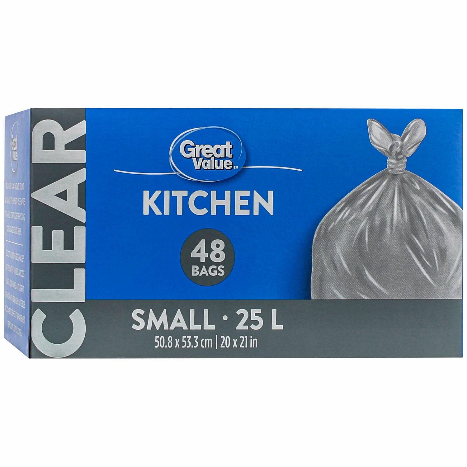 Great Value Small Clear Kitchen Bags, 25L , 48bags