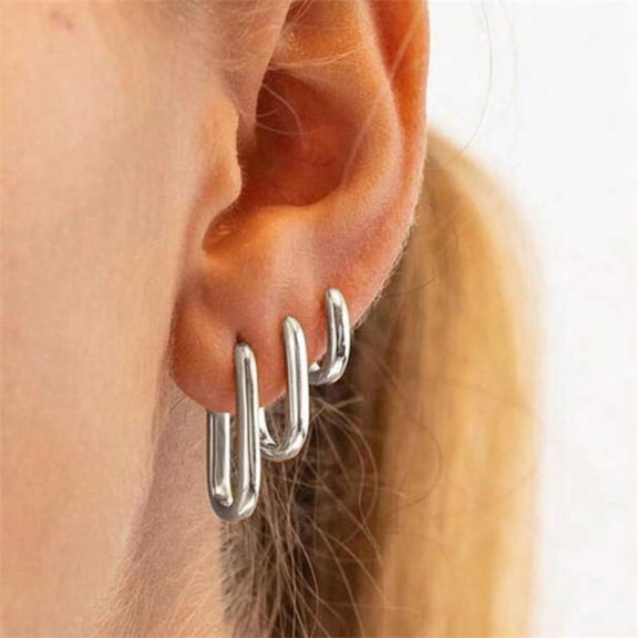 1Set Zinc Alloy Hoop Earrings Rectangle Platinum 15~20x1~1.5mm