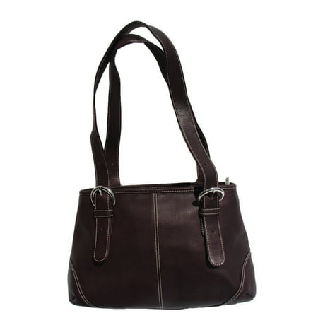 Piel Leather Medium Buckle Handbag - Chocolate