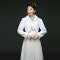 thumbnail image 5 of Womens Lady Faux Fur Long Sleeve Shawl Wrap Lapel Collar Pompom Ball Lace Up Whi, 5 of 8