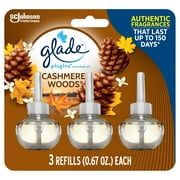 Glade PlugIns Refill 3 ct, Cashmere Woods, 2.01 FL. oz. Total, Scented Oil Air Freshener Infused with Essential Oils
