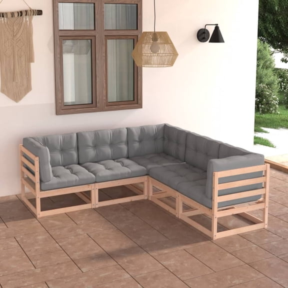 vidaXL 5 Piece Patio Lounge Set with Cushions Solid Pinewood