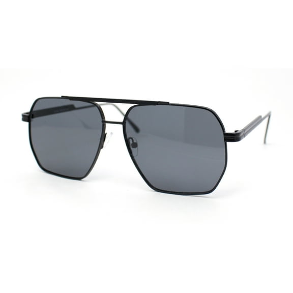 Mens Classy Geometric Squared Double Bridge Officer Metal Rim Sunglasses All Black