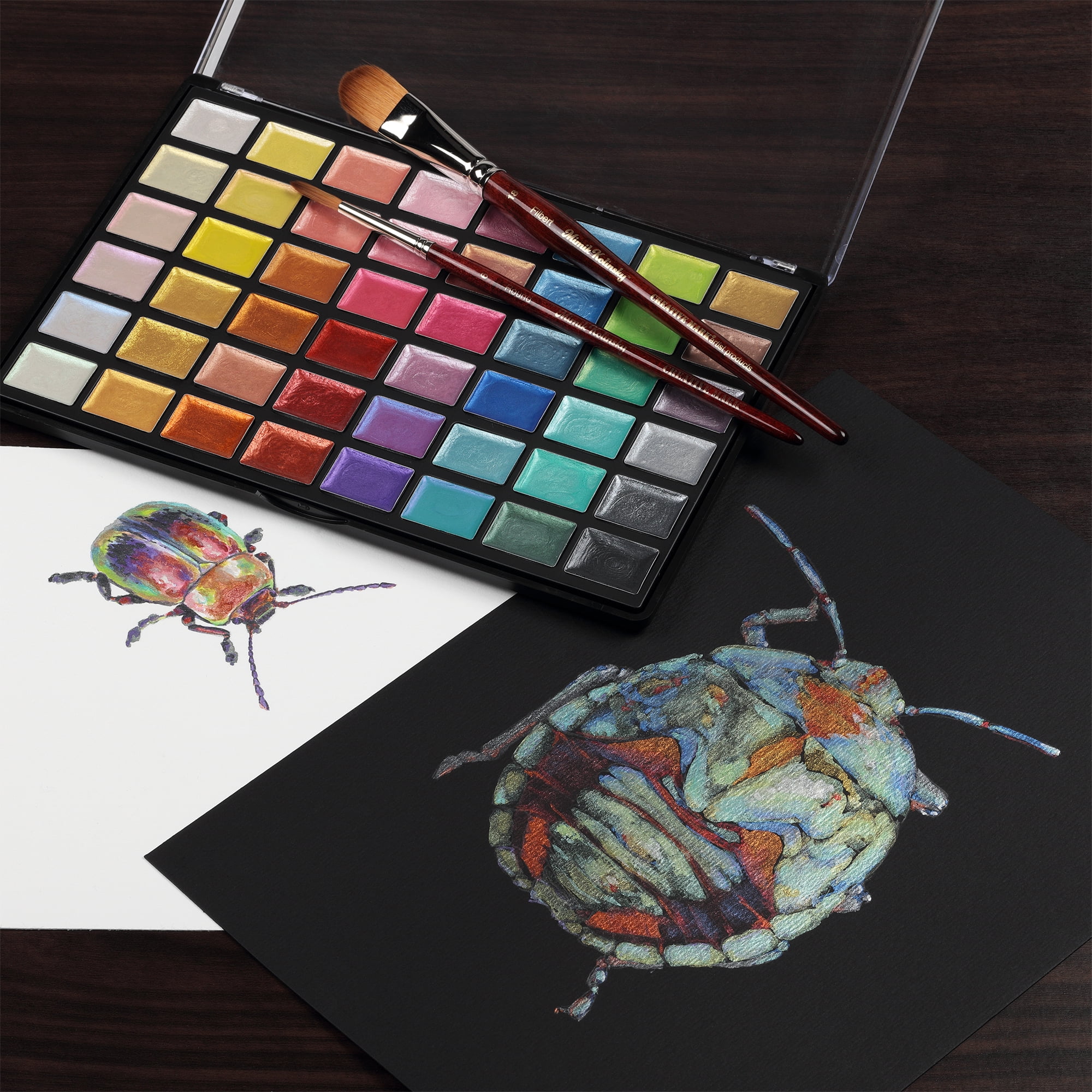 SoHo Urban Artist Metallic Watercolors Set – 48 Vibrant Metallic Half Pans in Travel Case – Professional Shimmer Watercolor Paint Set for Artists, Crafters & Mixed Media