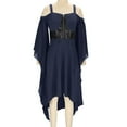thumbnail image 6 of QQAMB Dresses for Women Plus Size Punk Cold Shoulder Flare Sleeves Elastic Waisted Medieval Lace Gothic Dress Navy S, 6 of 6