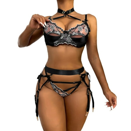

Women Exotic Lingerie Suit Halter Hollow Patchwork 3 PCS Couples Spring Summer Casual Sexy Club Party Vacation Sleepwear Nightwear Gifts To Lovers