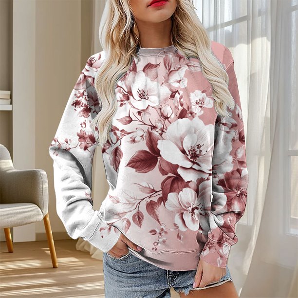 Heisall Womens Hoodies Spring Autumn Non-positional Print Fashion Casual Loose Ribbed Design Crewneck 2025 New Arrival Tops