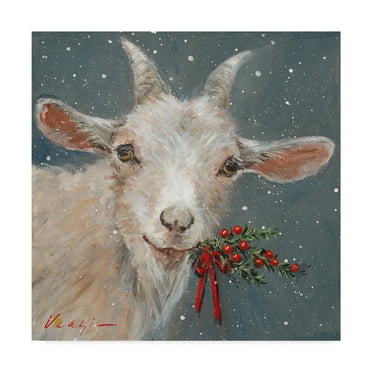 Trademark Fine Art 'Goat With Holly' Canvas Art by Mary Miller Veazie
