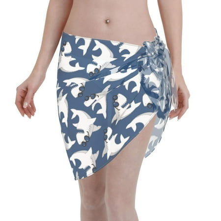 Adobk Women Beach Sarong Bathing Suit Shark Print Wrap Skirt Sheer Bikini Swimsuit Cover Ups For Swimwear