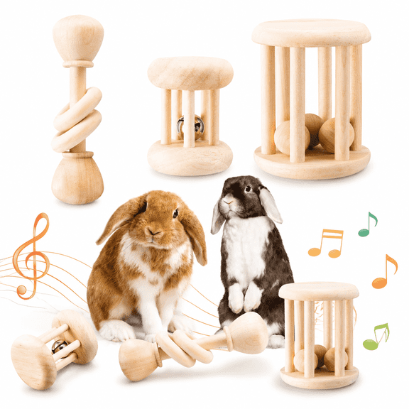 3 Pcs Wooden Bunny Toys, Bunny Chew Toys, Guinea Pig Toys, Bunny Enrichment Toys, Indoor Bunny Toys for Rabbits, Small Pet Supplies, Natural Teeth Grinding Toys for Chinchillas Hamsters Small Animals