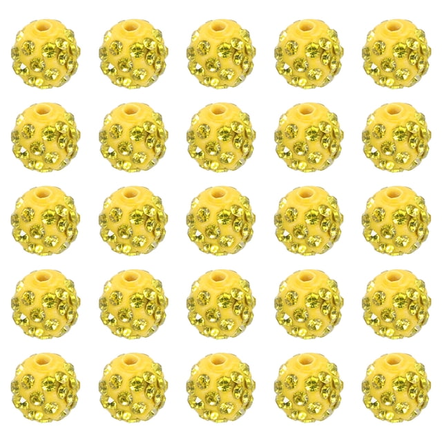 Unique Bargains 10mm Rhinestone Clay Beads, Pave Crystal Disco Rhinestone Bead for DIY Jewelry Making Bracelet, Light Yellow 25Pcs
