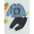 thumbnail image 5 of Elippeo Toddler Boys Fall Outfits 6 12 18 24 Months 3 Years Checkerboard Ghost Print Crew Neck Long Sleeve Sweatshirts and Long Pants 2Pcs Halloween Clothes Set, 5 of 10