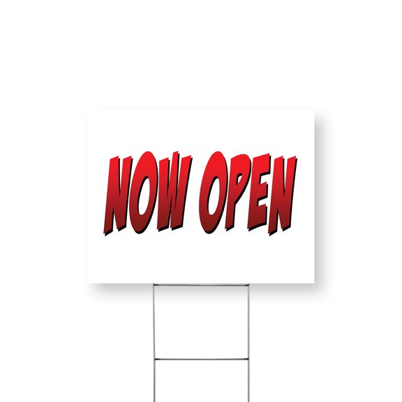 Now Open Yard Sign 12 Inch x 16 Inch Double Sided Weatherproof Heavy-Duty Plastic with Stake | Business Grand Opening, Clear Messaging, Professional Display | Made in USA