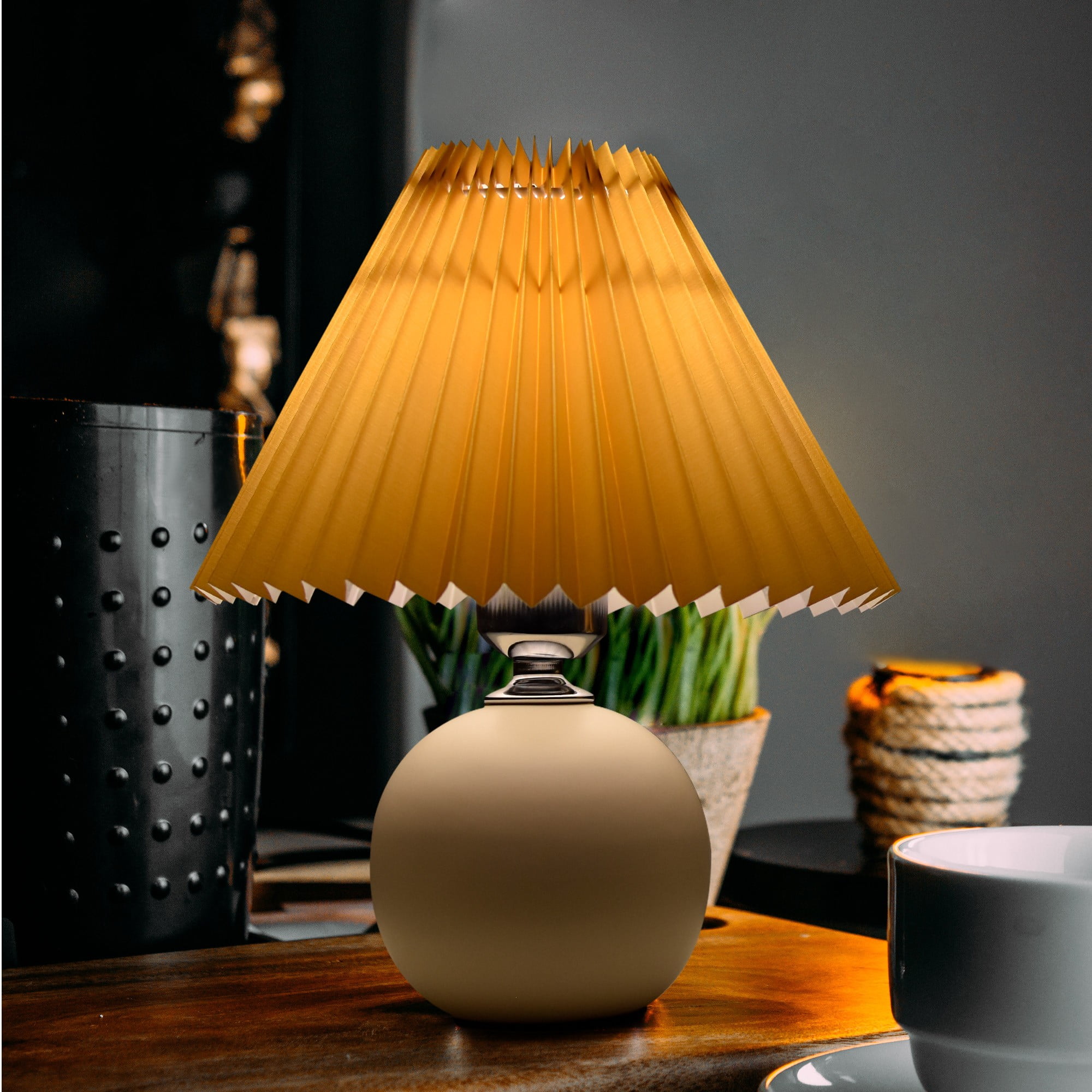 BSOD Table Lamps For Bedroom With Pleated Shade,LED Desktop Bedside Nightstand Lamp Art Decor for Bedroom, Office, Living Room, Kids Dorm, White and Brown