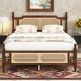 thumbnail image 2 of Miniyam Queen Size Rattan Bed with Spherical Bedposts for Adult, Walnut, 2 of 7