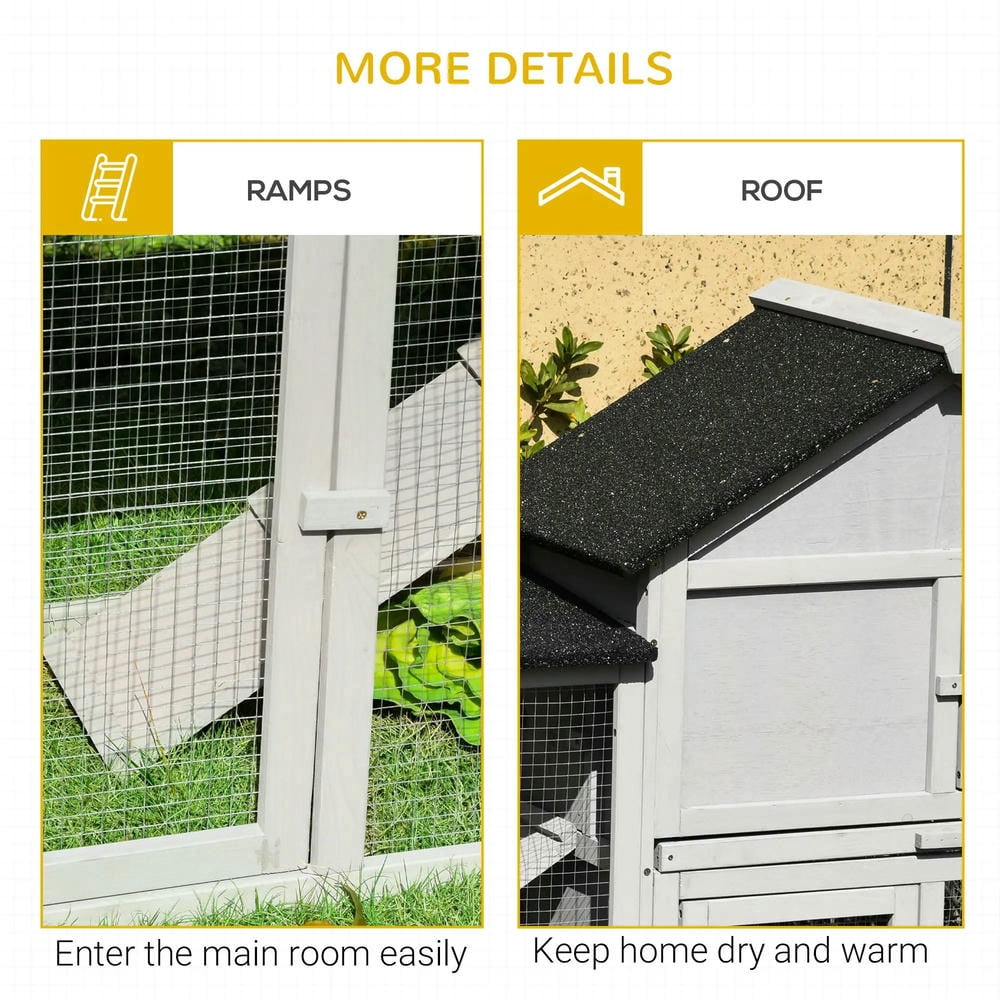 YYAo Rabbit Coop, Outdoor Rabbit House,83" 2 Story Deluxe XL Wooden Rabbit Hutch Big Bunny Cage w/ Ladder and Run, Gray