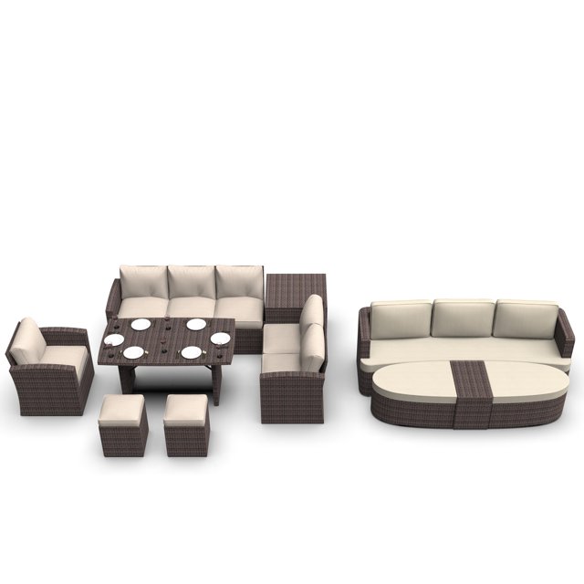 11Piece Outdoor Furniture Set Patio Wicker Coversation Sofa and Daybed