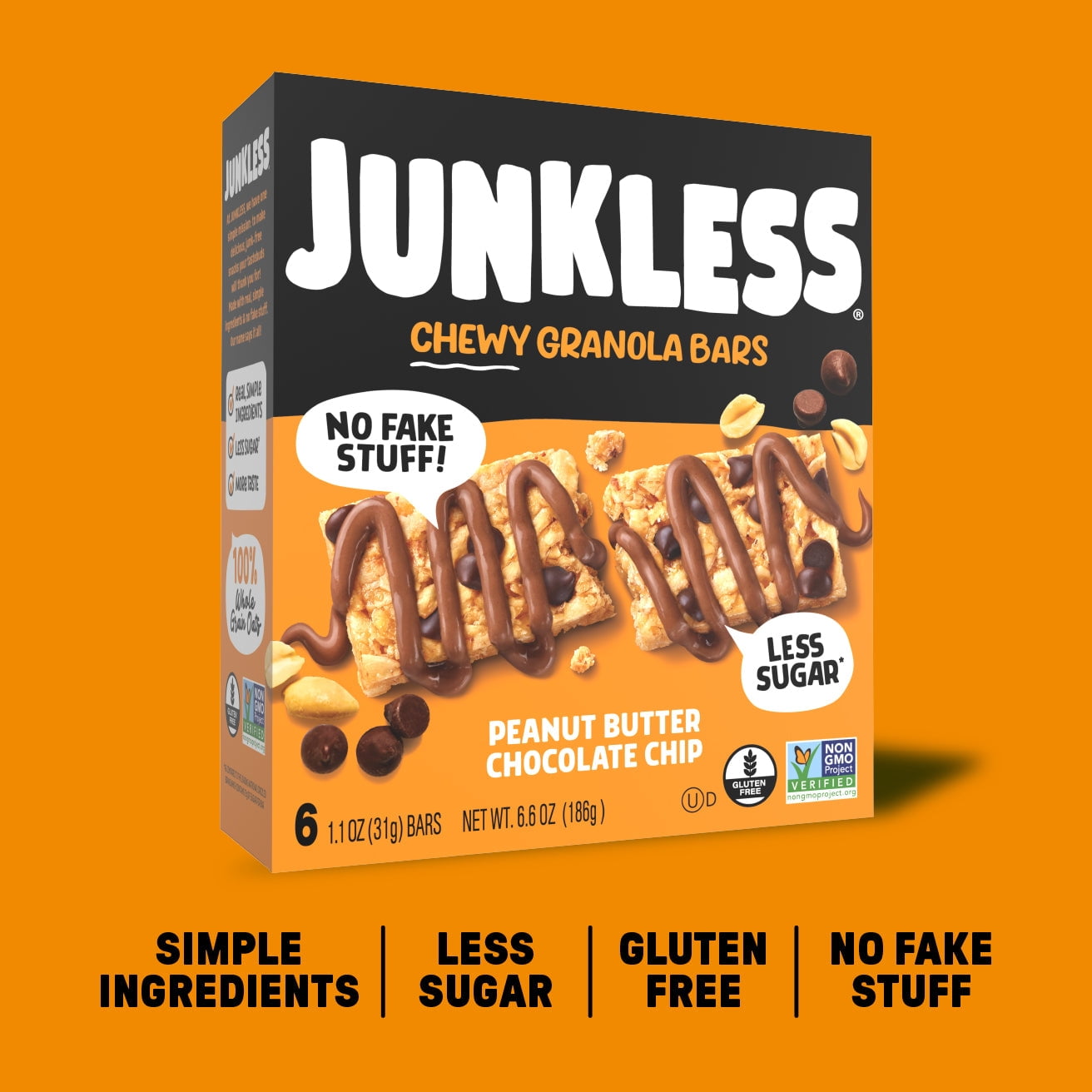 (Pack of 8) Simply Eight Junkless Chewy Granola Bars, Peanut Butter Chocolate Chip, 6 - 1.1 oz Bars
