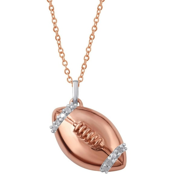 Real 925 Sterling Silver 14K Rose Gold Plated Round Cut White Diamond American Football Pendant Necklace For women