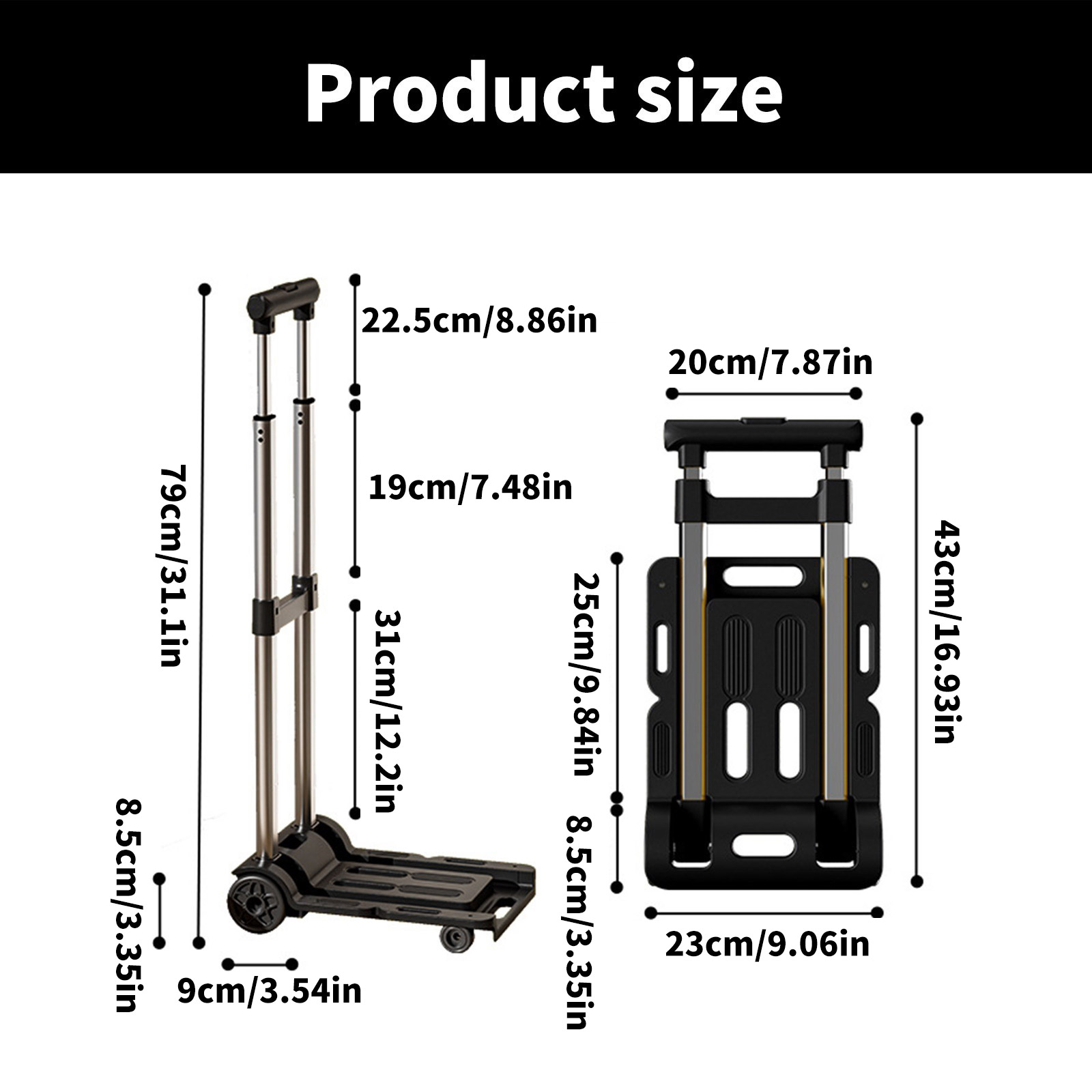 Light Weight Aluminum Folding Hand Truck Portable Cart Trolley Suitable for Easy Storage and Transport, Travel Shopping