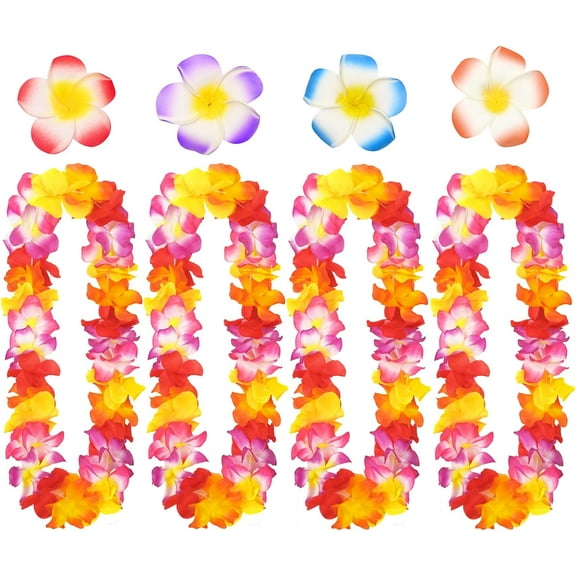 8 Pcs Hawaiian Leis Set, Hawaiian Leis for Luau Party, Hawaiian Leis for Adults, Flower Leis with 4 Flower Hair Clip for Hawaiian Accessories, Party Favors, Wedding, Beach(Colorful)