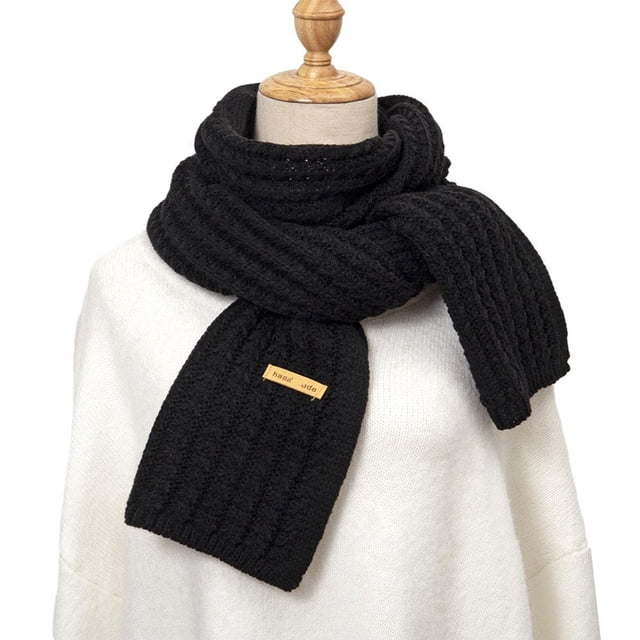 Soft Polyester Knitted Scarf for Women & Men, Solid Color Winter Warm Neck Wrap, Versatile Casual Fashion Accessory, 59x12 Inch