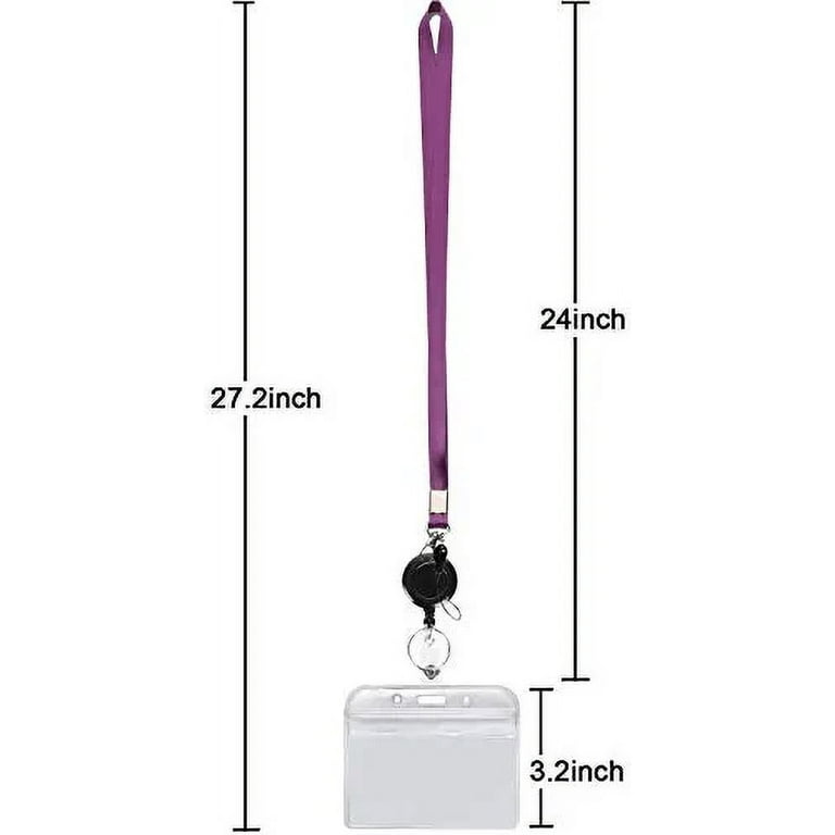 YOUOWO 2 Pack Lanyard with ID Badge Holders Horizontal and Badge Reel  Purple Lanyards Retractable Badge Reel Office Neck Grey Lanyard with id  Holder Card Holder Punched Zipper Waterproof Resealable 