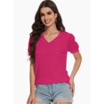thumbnail image 5 of Women's V-Neck Cropped T-Shirt - Swiss Dot Puff Sleeve Casual Top - Loose Fit Summer Basic Tee, 5 of 6