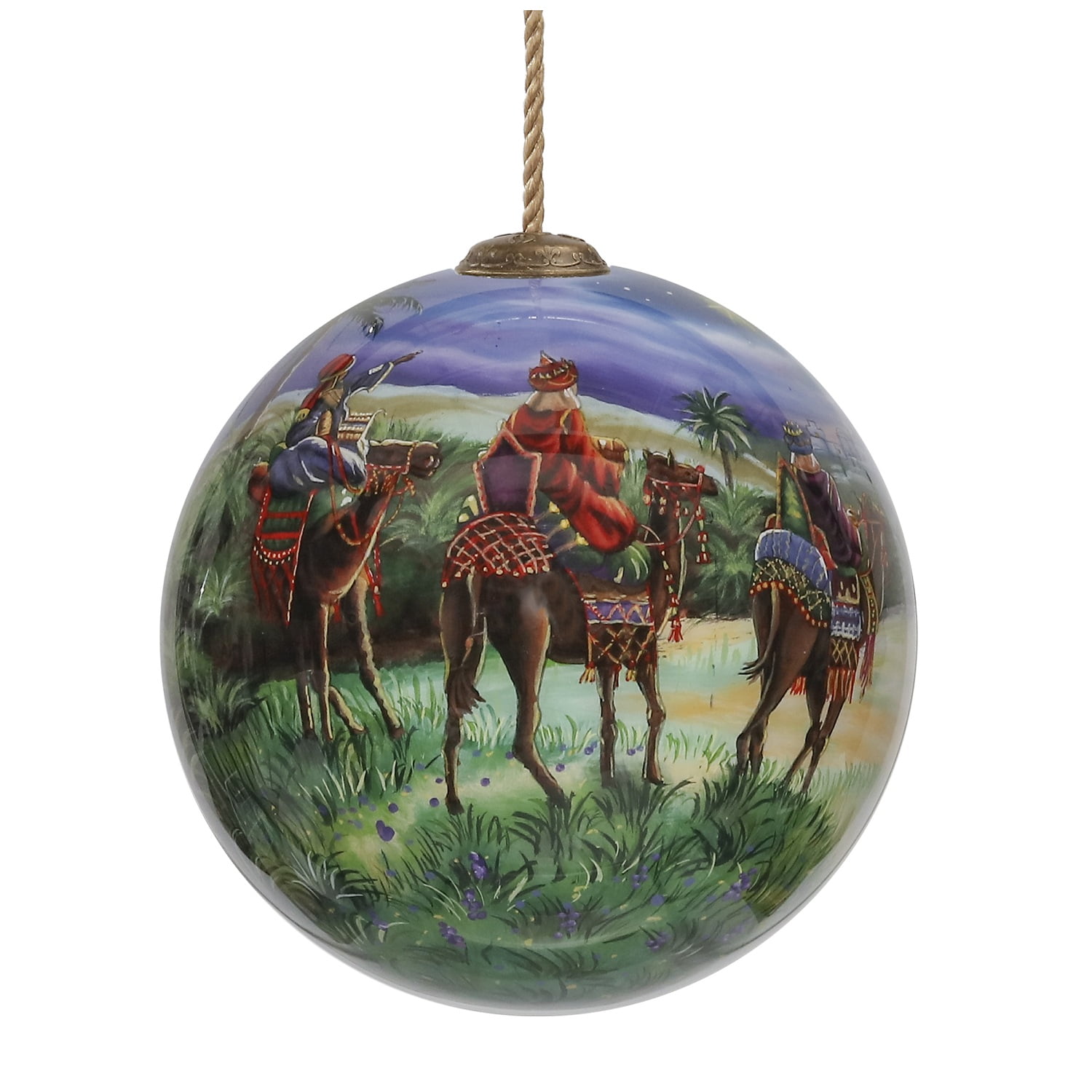 4" We Three Kings Religious Christmas Glass Ball Hanging Ornament