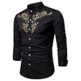 thumbnail image 2 of IROINNID Button Up Shirts for Men Floral Embroidery Slim Fit Long Sleeve Band Collar Dress Shirts,Black, 2 of 4
