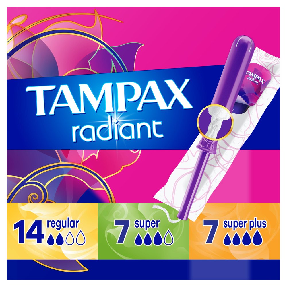 Tampax Radiant Tampons TriplePack, Reg/Sup/Sup Plus, Unscented, 28 ct