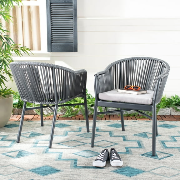 SAFAVIEH Stefano Stackable Outdoor Patio Rope Chair, Grey/Cushion, Set of 2