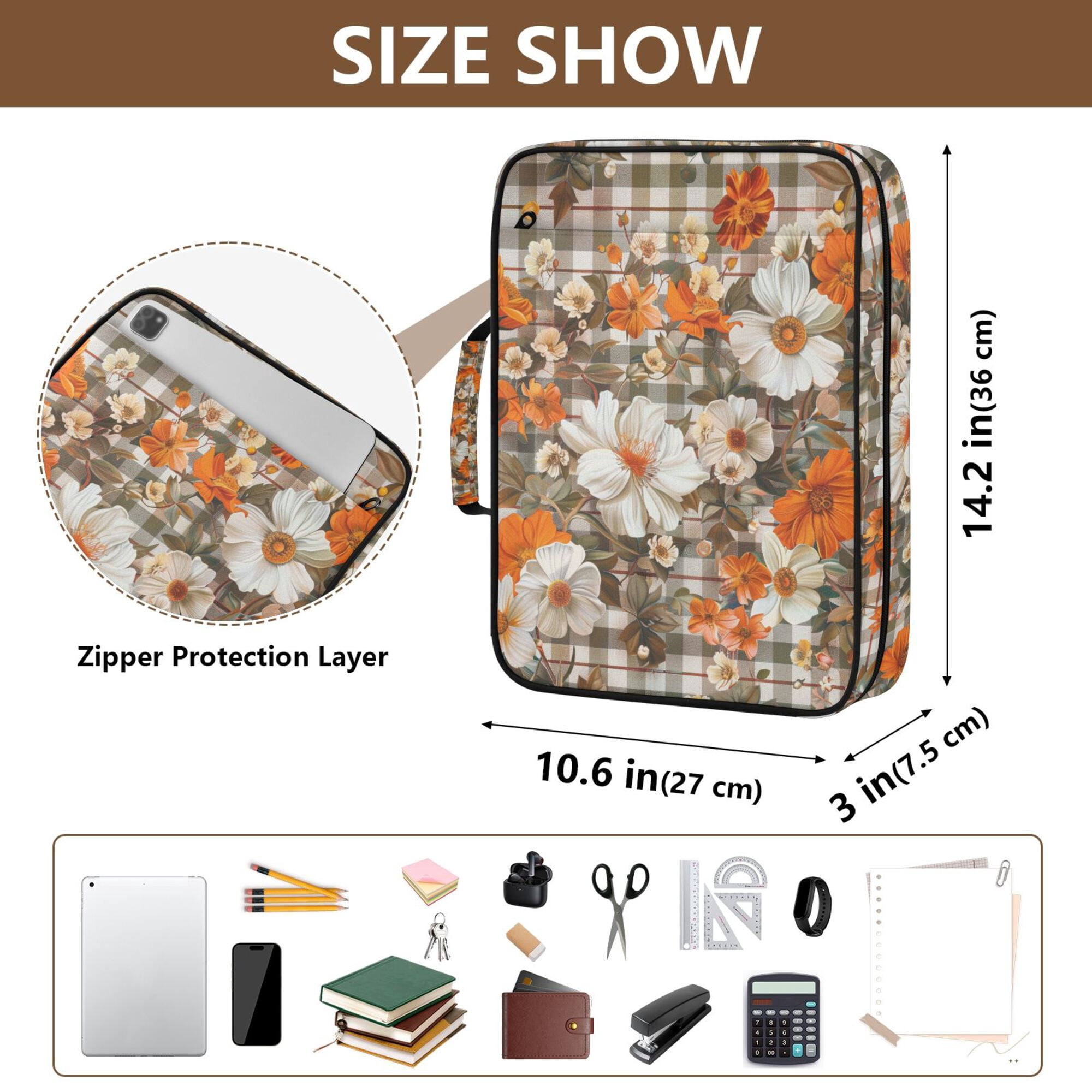 FORMRS Accordion File Folder A4 Size 7-Pocket Expanding Document Organizer Bag with 3 Ring Binder, Rustic Floral