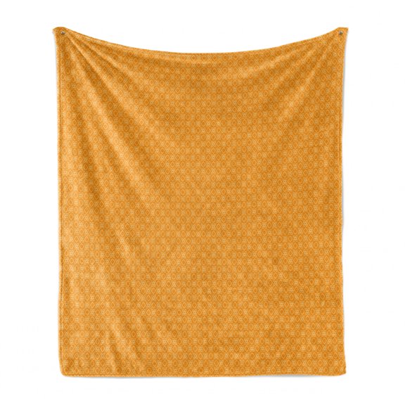 Orange Soft Flannel Fleece Blanket, Ethnic Style Traditional Design Composed of Geometric Drawings in Monotone, Cozy Plush for Indoor and Outdoor Use, 60" x 80", Marigold and White, by Ambesonne