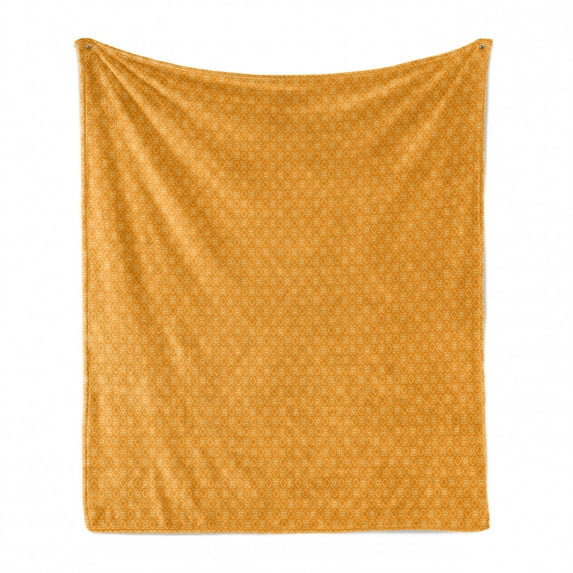 Orange Soft Flannel Fleece Blanket, Ethnic Style Traditional Design Composed of Geometric Drawings in Monotone, Cozy Plush for Indoor and Outdoor Use, 50" x 60", Marigold and White, by Ambesonne